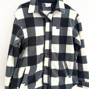 Columbia Black and White Benton Springs Checkered Fleece Jacket- Snap Buttons